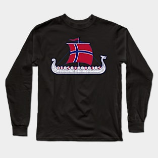 Norge Viking Ship Scandinavian Norway Flag Long Sleeve T-Shirt